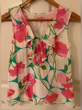 Lilly Pultizer Top Blouse XS Feminine Front Eyelet & Side Zipped Lined Mint